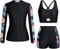 Kate Kasin Women's Surfing Swimsuit Set Long Sleeve Zip Up Coat Padded Crop Top High Waist Boyshorts Black-red Blue Floral XL