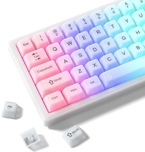 Womier Keyboard Keycaps Clear, White Keycaps 60 65 75 100 Percent, Transparent Jelly Cute Custom Key Cap Set for Cherry MX, Kailh, Outemu, Gateron Mechanical Keyboards(MDA Profile)