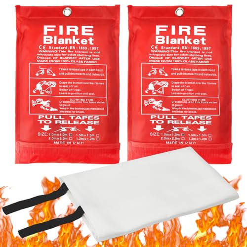 UOCAI 2 Stück Löschdecke Küche Feuerlöschdecke Brandschutzdecke DIN EN-1869:1997 Branddecke Glasfasertücher Feuerdecke für Fettbrände Wohnwagen Camping Grill Auto Schule Kamin Büro Schweißen