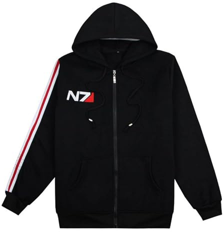 Kinsea Mass Effect N7 Zip Up Hoodies for Men Black,Cosplay Costume Long Sleeve Hoodies,Unisex Casual Cotton Zipper Jacket Pocket Sweatshirts