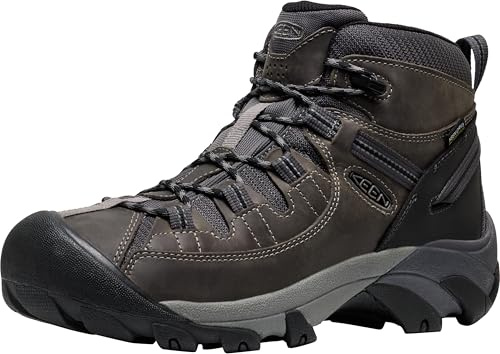 KEEN Men's Targhee 2 Mid Height Waterproof Hiking Boots, Steel Grey/Black, 9.5 WIDE