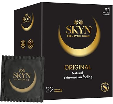SKYN Original Kondome 22 Stück - SKYNFEEL Latexfreie für Männer, Normale Größe, Stark und Dünn, Glatte Gerade Form, Geschmiert, 53 mm Breit