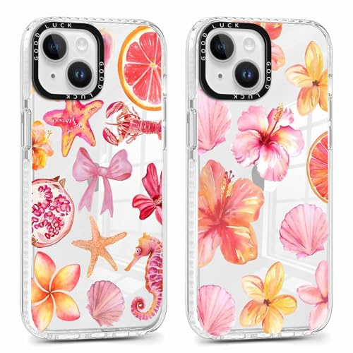 Vxinvnoi 2 x Handyhülle für iPhone 14/iPhone 13 Hülle, Hibiskus Blumen Motiv Aesthetic Bunt Sommer Muster Mädchen Case, Transparent Weich Silikon TPU Stoßfeste Schutzhülle Cover für iPhone 14 6,1,01