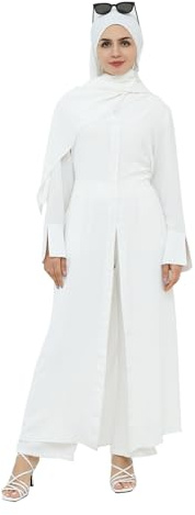 Jazvano Knöpfen Zweiteiliges Set 2pc Cardigan-Set (No Scarf) | Einfarbiges Abaya-Kleid Muslimische Gebetskleidung Dubai-Robe Arabische Kleidung Damen Abaya-Kleid Muslimische Kleidung
