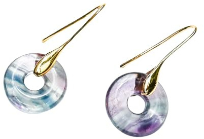 Donut Haken Ohrringe Aus Natürlichem Fluorit für Frauen, Handgefertigte Edelstein Donut Form, Zierliche, Schlichte Kristall Ohrringe, Statement Schmuck für Hochzeitsfeiern