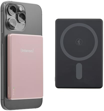Intenso MW5000 Magnetische Powerbank 5000 mAh – MagSafe kompatibel, Wireless Charging 15W, USB-C PD 20W, Flach & Kompakt – Geprüft in Deutschland – Rosé