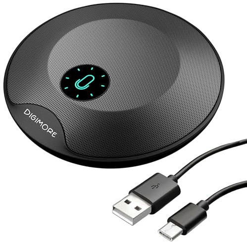 DIGIMORE D-480 Micro de conférence USB Plug & Play pour Mac OS et Windows | Conférence, enregistrement, Skype, cours en ligne avec portée jusqu'à 5 m | Bouton muet et indicateur lumineux (pas un