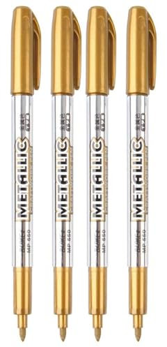 4 - Piece Metallic Marker Pens Set, Gold & Silver Metallic Markers for Art, Illustration, Crafts, Gift Card Making, Scrapbooking, Fabric DIY, Photo Albums (Gold)