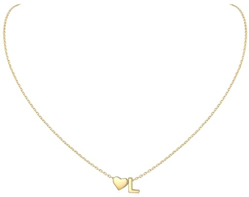 ChicSilver 925 Silber Kette mit Buchstabe Herz, Halskette Silber/Gold Damen | Silberkette mit Initialen A-Z Buchstaben Anhänger, Kleine Herzkette Modeschmuck für Frauen Mädchen