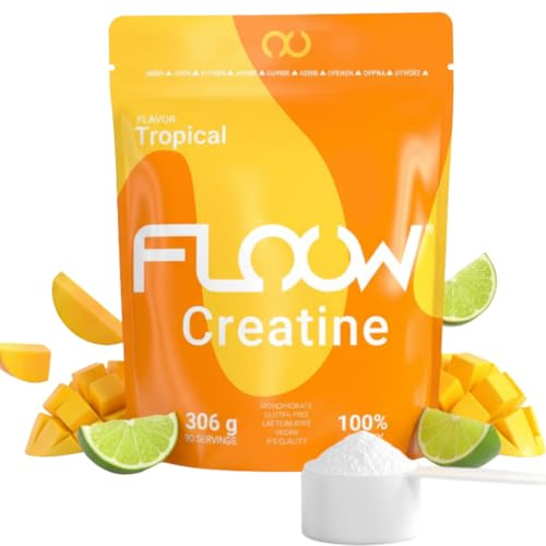 Creatin Monohydrat Pulver Tropischer Geschmack – 306 g (90 Portionen) – Reines Kreatin ohne Zucker und ohne Maltodextrine – Mikronisiertes Kreatin 200 Mesh – Sportliches Supplement für Muskelaufbau