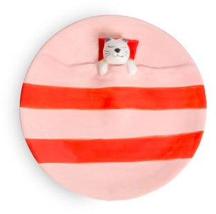 Helio Ferretti Schmuckablage träumende Katze Keramik Schmuckteller rosa/pink handbemalt ca. Ø 13 x 3 cm