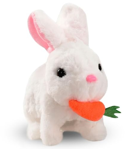 Hüpfendes Kaninchen,Hase Elektrisch,Sprechender Hasen,Hasen Kuscheltiere Klein,Haustier Plüschhase mit Karotten,Interaktives Elektronisches Haustier,Elektronisches Plüschhase mit Geräusche Macht