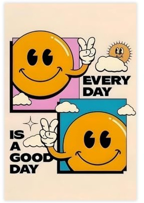 Poster mit positiven Retro-Zitaten - Better Days Smiley-Gesicht, Motivationskunst (2), Leinwand-Poster, Schlafzimmerdekoration, Landschaft, Büro, Raumdekoration, Geschenk, 30 x 45 cm