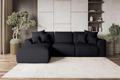 99rooms Gusto Ecksofa Polsterecke Eckcouch (HxBxT): 96x295x194 cm Strukturstoff Neve Schwarz mit Ottomane Links, mit Schlaffunktion, Stauraum