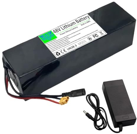 WSDAV Lithium Battery 48V Lithium-ion Battery 48V 10Ah 12Ah 15Ah 20Ah Rechargeable Batteries with Charger for 0-960W Motor,48V15Ah