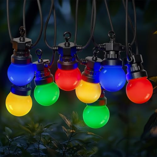 SKYLANTERN Guirlande Guinguette 30M Multicolore - Guirlande Lumineuse Exterieure LED 30 bulbes Rouge Vert Bleu Jaune - Guirlande Guinguette Exterieure Multicolore de 30M + 3M de Cable