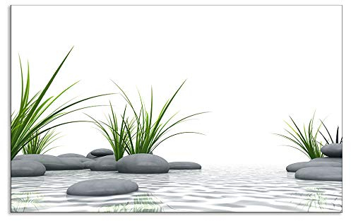 ARTland Spritzschutz Küche aus Alu für Herd Spüle 80x50 cm (BxH) Küchenrückwand mit Motiv Natur Zen Wellness Spa Yoga Asien Gräser Stein Weiß T6CD