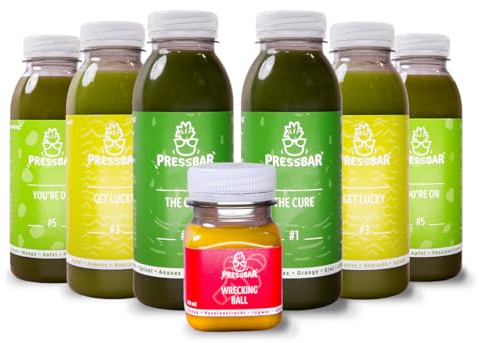 Pressbar Saftkur GRÜN - 18 Fl. | 3 Tage Kur |Hochwertige Obst & Gemüse Säfte |Achtung Kühlware, nach Erhalt sofort kühlen. Inkl. Versand und 4,50 € Pfand
