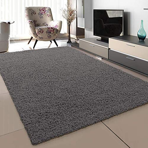 SANAT Teppich Wohnzimmer - Grau Hochflor Langflor Teppiche Modern, Größe: 80x150 cm
