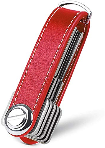 flintronic Organizador de Llaves | Llavero de Cuero Genuino | Titular de la Llave de Bolsillo Inteligente con un Elegante Estuche para Regalo (Sostiene Entre 7 y 9 Teclas Múltiples) - Rojo