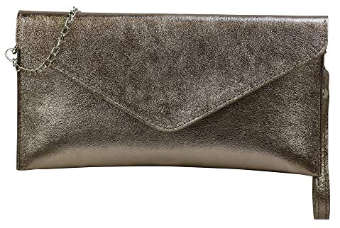 SH Leder Echtleder Clutch Umhängetasche kleine Tasche Abendtasche in Wildleder oder Metallic 31,5x16,5cm Palma G299 (Bronze)