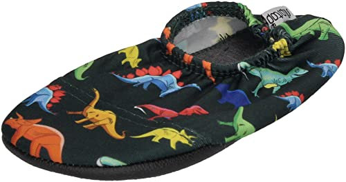 Slipstop Kinder Strandschuhe Anti Rutsch Ballett Schuhe Schwimmschuhe Urlaub Badeschuhe Yoga Pool für Jungs schwarz mit bunten Dinosaurier, Größe 18-20