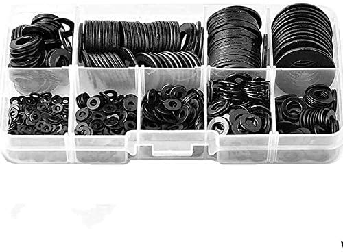 TAIANJI 684 Piezas Arandelas de Acero M2, M2,5, M3, M4, M5, M6, M8, M10 M12 Arandelas Planas Metal para fontanería y bloqueo(Negro)