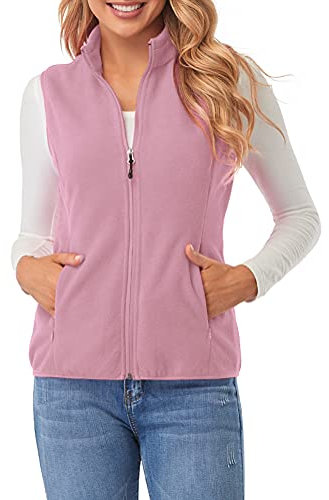fuinloth Manteaux Polaire Sans Manche Femme, Chaud Léger Gilet Veste avec Poches Zippées Rose XXL