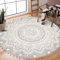Uphome Boho runder Teppich für Wohnzimmer, 10,2 cm, runder Grauer Mandala-Teppich mit Pompons, Fransen, waschbar, niedlicher Bohemian-Akzent, Überwurf, Teppiche, rutschfest, weiche Bodenmatte für