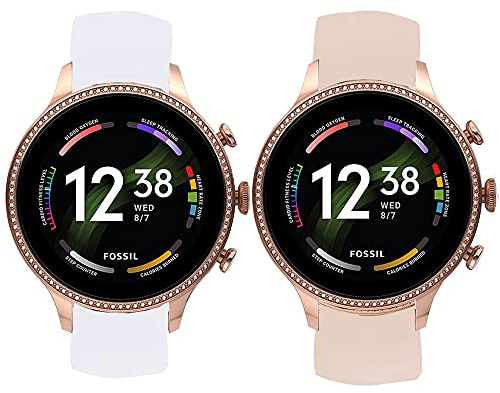 Giaogor Armband Kompatibel Für Fossil Gen 6 Smartwatch, Sport Silikon Classic Ersatz Uhrenarmband Für Fossil Gen 6 42mm Smartwatch (Weiß+Rosa)