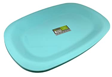 ECO Reusable Plastic Set-of-2 Serving Platter Ideal for Picnics and Parties, Extremely Durable Plastic (Turquoise)