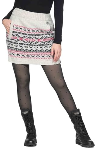 Bunter Strickrock kurzer Rock mit nordischen Mustern Wolle gefüttert Boho, Größe:S/M