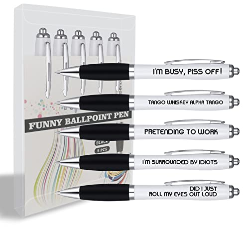 Penne divertenti e divertenti, confezione da 5 penne a sfera, idea regalo per colleghi di lavoro, per adulti, donne, uomini, collega, compleanno o lasciare articoli di cancelleria stravaganti