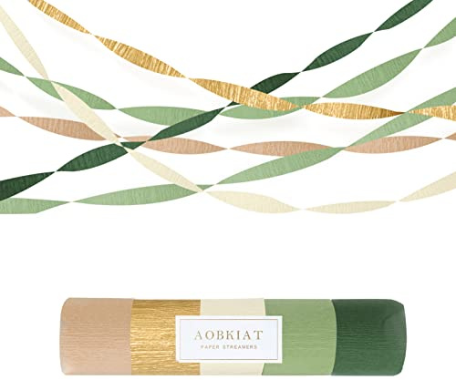 AOBKIAT Wedding Party Decorations, 5 Rolls Olive Green Khaki Crepe Paper Streamers for Green Boho Wedding, Birthday, Bridal/Baby Shower