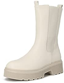 QUEEN HELENA Chelsea Boots Stivaletti con Tacco Plateau Senza Chiusura Bassi Casual Invernali Donna X27-152 (Beige, numeric_38)