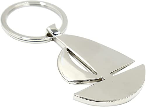 Porte-clés bateau à voile en métal argenté et blanc, cadeau d'affaires, taille M, autres pierres précieuses, conforme à l'image., M