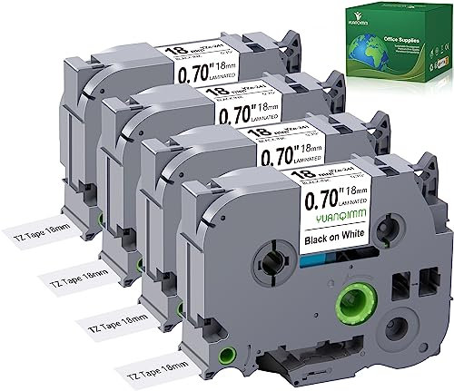 YUANQIMM TZe TZ Tape TZe-241, 18 mm, 0,7, laminiert, weiß, kompatibel mit Brother P-Touch 18 mm Etikettenmacher-Klebeband TZe241 TZ241 TZ-241 für Ptouch PTD600 PTD400 PTD610bt Etikettenhersteller,