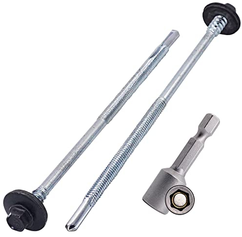 (50 Stück) Lackierte selbstbohrende 5,5 x 150 mm Schrauben mit EPDM-Unterlegscheiben für Sandwichplatten, Sechskantkopf (Anthrazitgrau, RAL 7016)