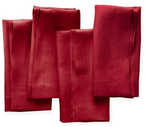 Leinenservietten, 100 % reines Leinen, 50,8 x 50,8 cm, waschbar, mit gehrten Ecken, für Halloween, Thanksgiving, Weihnachten, Herbst und Winter, Dunkelrot, 4 Stück