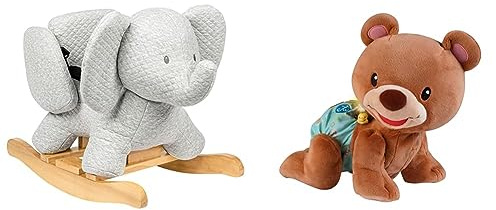 Nattou Schaukeltier Elefant Tembo, Baumwolle, 60 x 30 x 45 cm, Grau & VTech Baby Krabbel-mit-Mir-Bär – Interaktives Plüschtier, das alleine krabbelt, zählt, spricht und singt