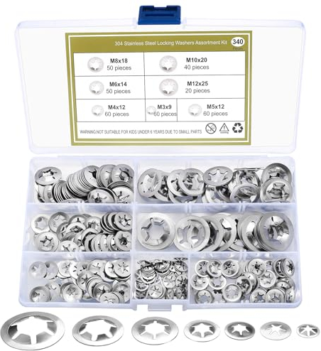 Paquete De 340 Arandelas De Seguridad, Arandelas De Desenganche Rápido Con Dientes Internos, Conjunto De Anillos De Retención - M3/M4/M5/M6/M8/M10/M12, Color Plata