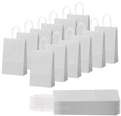 30 Stück Geschenktüten Kindergeburtstag Kleine Papiertüten mit Henkel,Grau Krafttaschen Tüten 21x15x8cm,Gift Bag Party Taschen für Hochzeiten, Geburtstag,Verpackungen,DIY,Weihnachten,Süßigkeiten