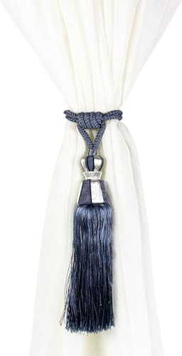 tex family - Embrasse Wilson | Raffhalter mit Kugelquasten & Kordeln | Elegant & Vielseitig | Für Wohnzimmer, Schlafzimmer & Büro | Handgefertigt | 75 cm Länge, Grau, Polyester