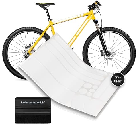 beihaasnatuerlich® Fahrrad Schutzfolie - stark haftender Rahmenschutz für E-Bike, Trekking, Moutainbike, Rennrad - 29 teiliges Folien-Set für Fahrradrahmen - verhindert Kratzer (transparent)