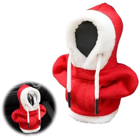 Ellxen Weihnachten Gangschaltung Hoodie-Abdeckung,Universal Schaltknauf Hoodie Shifter,Auto Schalthebel Innendekorationszubehör,Weihnachten Geschenk,für Auto Dekoratives(Rot)