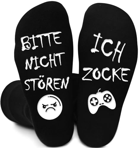Gaming Socken mit Spruch Bitte Nicht Stören Ich Zocke Coole Weihnachten Geschenke für Gamer Zocker, Baumwolle Wintersocken Zocken Weihnachtsgeschenke für Männer Teenager Jungs zum Geburtstag 43-46