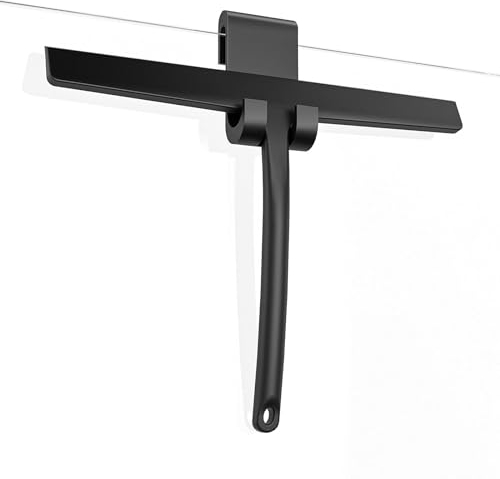 YIWONFU Duschabzieher Schwarz 24 cm Breit Abzieher Dusche Ohne Bohren mit rutschfest Stiel, Edelstahl Kern Duschwand Abzieher mit Halterung für Glas, Spiegel, Fenster, Fliesen