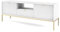BETTSO - Nova RTV-154 - TV Schrank - Kommode - Mehrzweckschrank - Tv Ständer - mit Schublade 2 Türen - Niedrig, Geriffelt - Wohnzimmer - Modern, Glamour - Weiß - mit goldenen Griffen