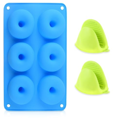 Danizia - Molde para donut - Moldes de silicona reposteria - 6 Cavidades + 2 Guantes - 540 ML - Moldes para Magdalenas - Antiadherente - Sin BPA