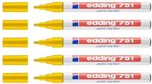 Edding 5 Stück 751 Marker, Gelb, runde Spitze, 1-2 mm